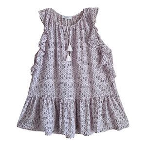 MADEWELL Women's M Lily Silk Top Sleeveless Ruffle Tassel Tie Purple White 38"